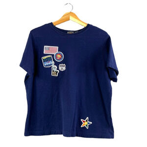 Women's Vintage Blue Route 66 Patch T-Shirt 1X